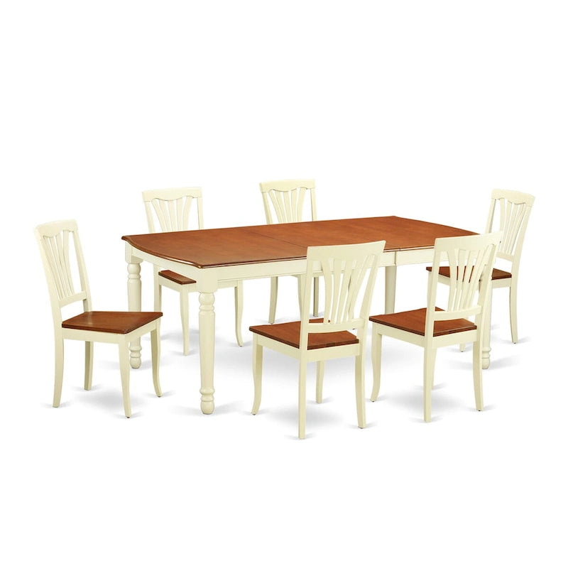 East West Furniture 7 Piece Dining Set- a Dining Table with Butterfly Leaf and 6 Kitchen Chairs, 42x78 Inch, Buttermilk & Cherry