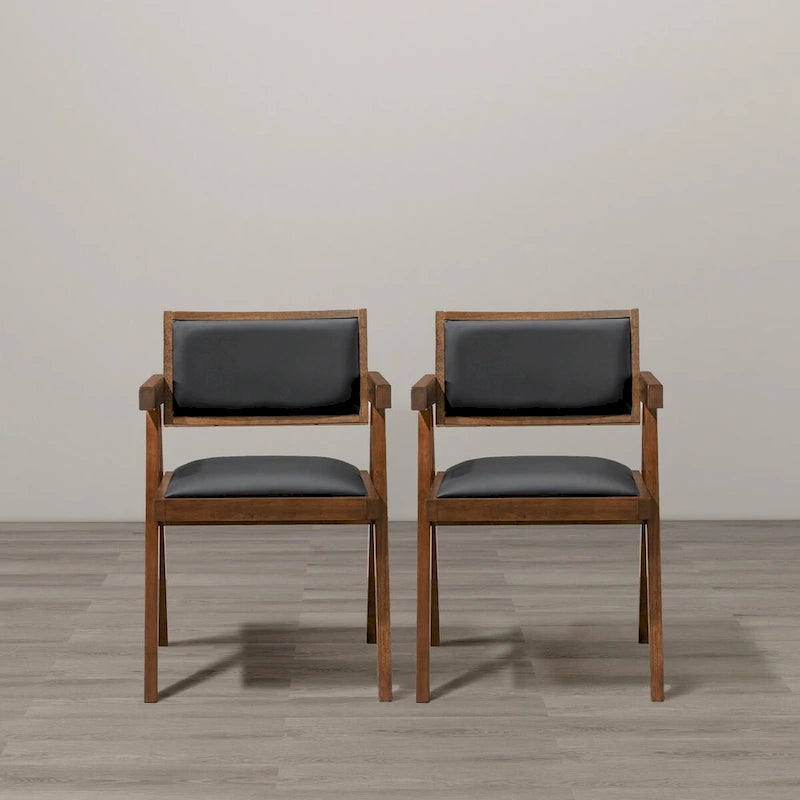 Sandy Contemporary Dining Chairs in Black Vegan Leather ( Set of 2)