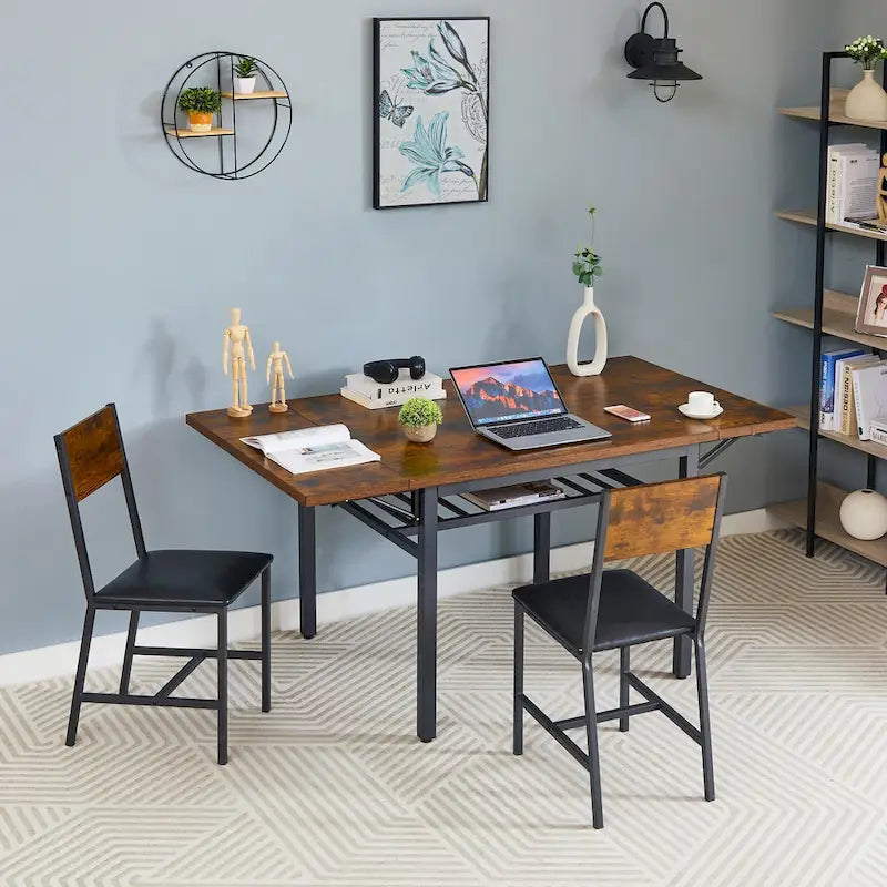 Industrial Folding Dining Table with Steel Frame