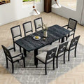 Rustic Extendable Dining Table Set with 24inch Removable Leaf, 6 Upholstered Armless Dining Chairs and 2 Padded Arm Chairs