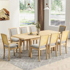 Rustic Extendable Dining Table Set with 24inch Removable Leaf, 6 Upholstered Armless Dining Chairs and 2 Padded Arm Chairs