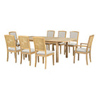 Rustic Extendable Dining Table Set with 24inch Removable Leaf, 6 Upholstered Armless Dining Chairs and 2 Padded Arm Chairs