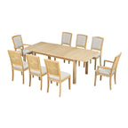 Rustic Extendable Dining Table Set with 24inch Removable Leaf, 6 Upholstered Armless Dining Chairs and 2 Padded Arm Chairs