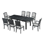 Rustic Extendable Dining Table Set with 24inch Removable Leaf, 6 Upholstered Armless Dining Chairs and 2 Padded Arm Chairs