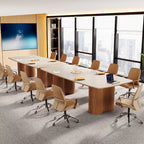 6.5 ft Conference Table with Sintered Stone Top & Wave Stripe Solid Wood Base