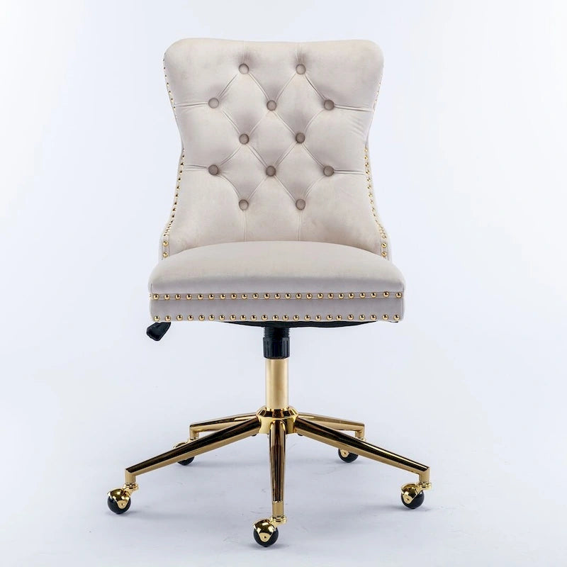 Office Chair with Wheels, Adjustable Height, Velvet Upholstered Tufted Button Computer Desk Chair Swivel