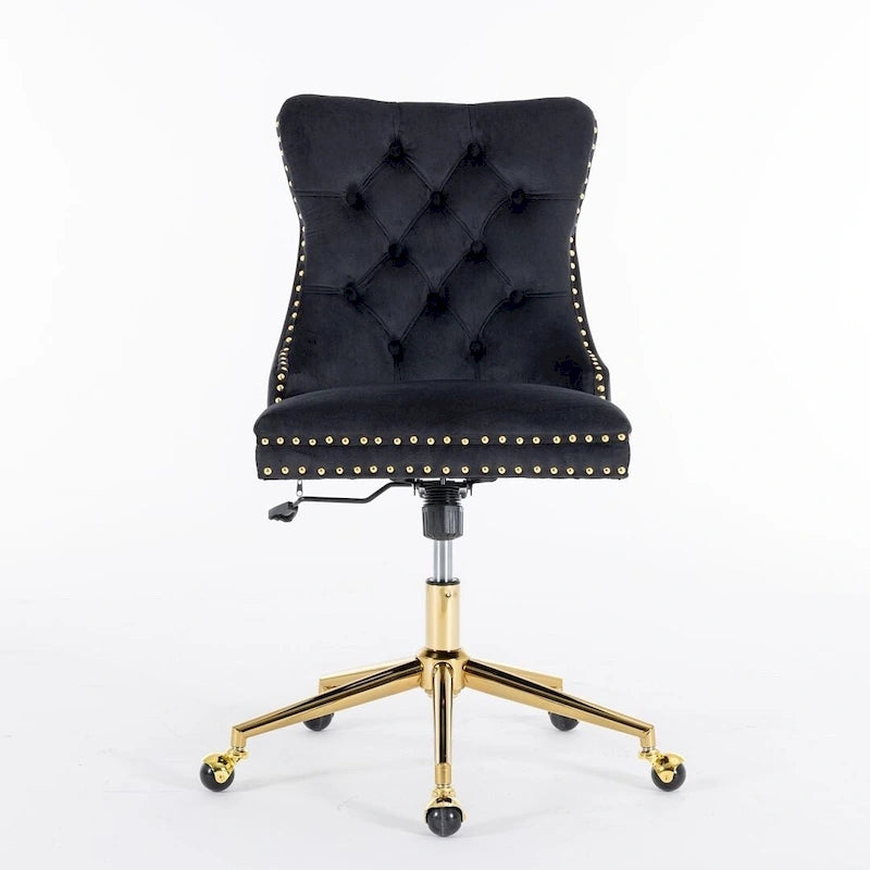 Office Chair with Wheels, Adjustable Height, Velvet Upholstered Tufted Button Computer Desk Chair Swivel