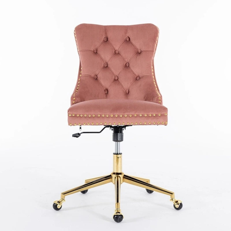 Office Chair with Wheels, Adjustable Height, Velvet Upholstered Tufted Button Computer Desk Chair Swivel