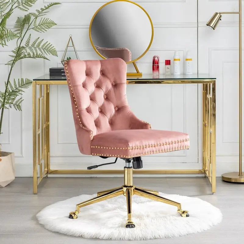 Office Chair with Wheels, Adjustable Height, Velvet Upholstered Tufted Button Computer Desk Chair Swivel