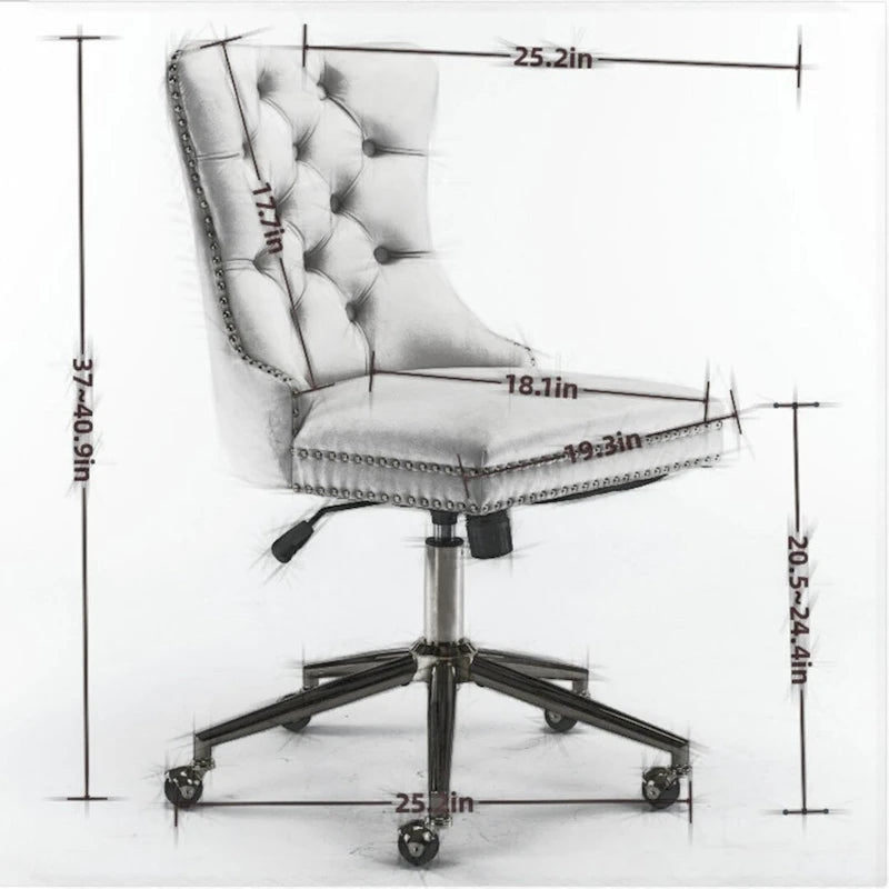 Office Chair with Wheels, Adjustable Height, Velvet Upholstered Tufted Button Computer Desk Chair Swivel