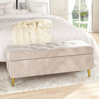 Modern Tufted Storage Ottoman Bench, Velvet Upholstered Storage Bench with Button Perfect for Bedroom, Living Room, Entryway