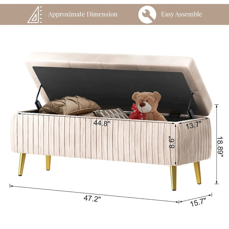 Modern Tufted Storage Ottoman Bench, Velvet Upholstered Storage Bench with Button Perfect for Bedroom, Living Room, Entryway