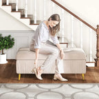 Modern Tufted Storage Ottoman Bench, Velvet Upholstered Storage Bench with Button Perfect for Bedroom, Living Room, Entryway