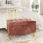 Modern Tufted Storage Ottoman Bench, Velvet Upholstered Storage Bench with Button Perfect for Bedroom, Living Room, Entryway