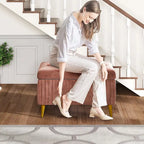 Modern Tufted Storage Ottoman Bench, Velvet Upholstered Storage Bench with Button Perfect for Bedroom, Living Room, Entryway