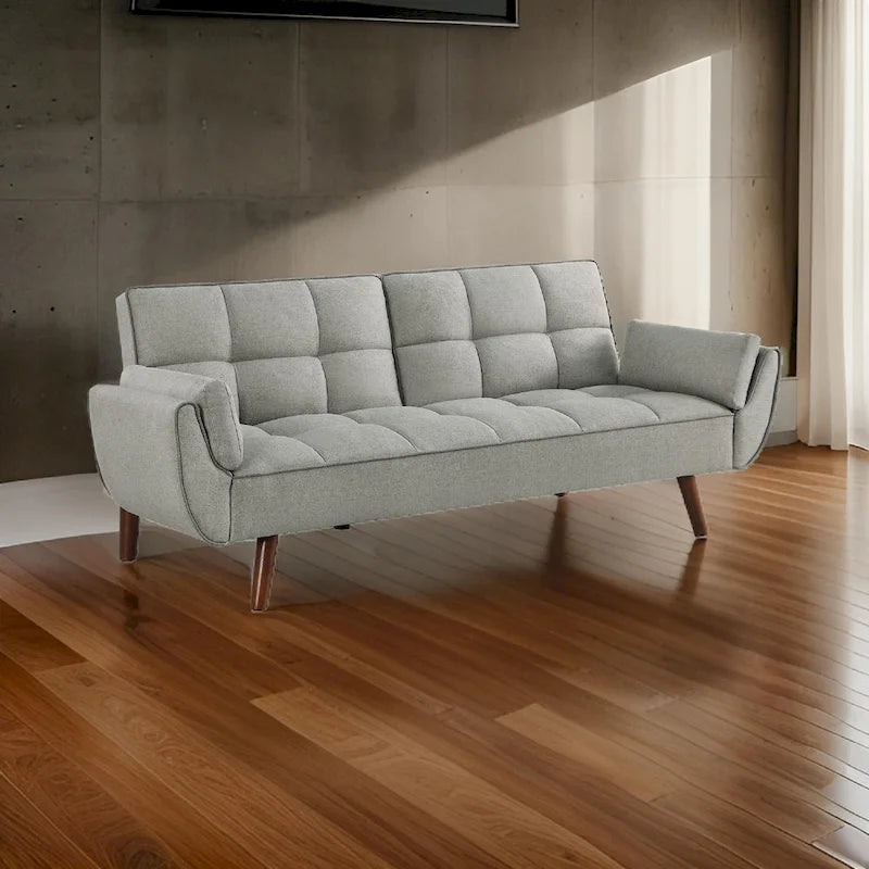 Kori 84 Inch Sofa Futon Bed with Tufted Back, Angled Legs, Gray Fabric