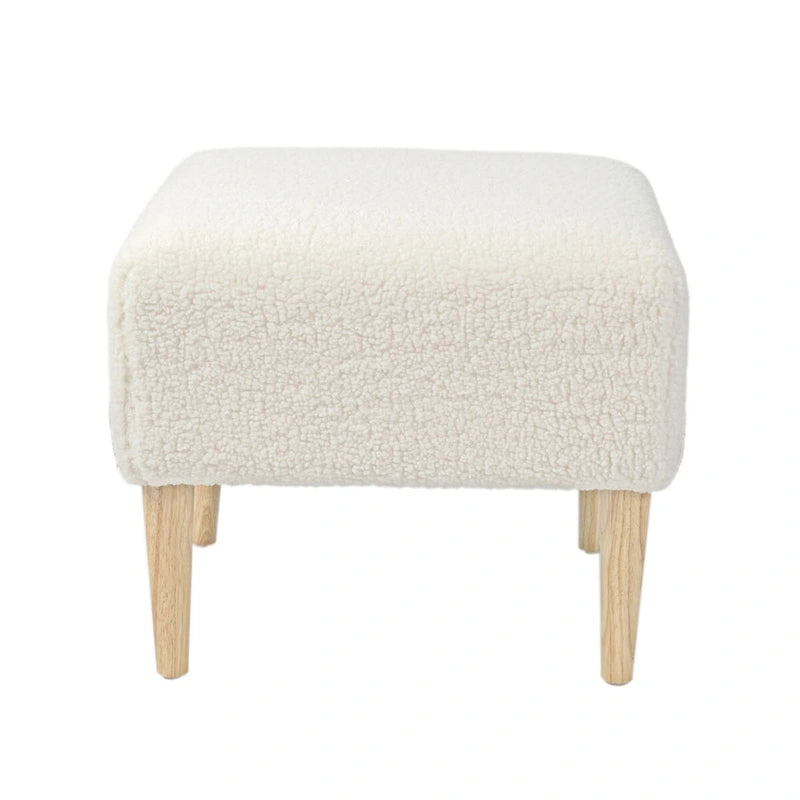 Elden Side Table Foot Stool Padded Boucle Ottoman with Wood Legs
