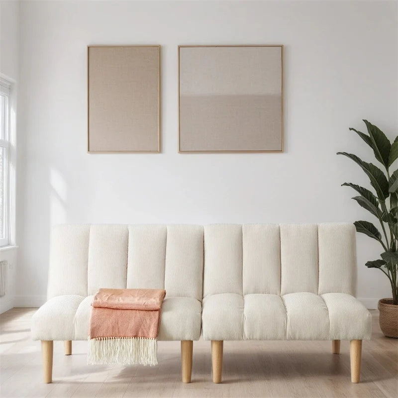 Corduroy Fabric Convertible Sofa Bed with Wood Leg