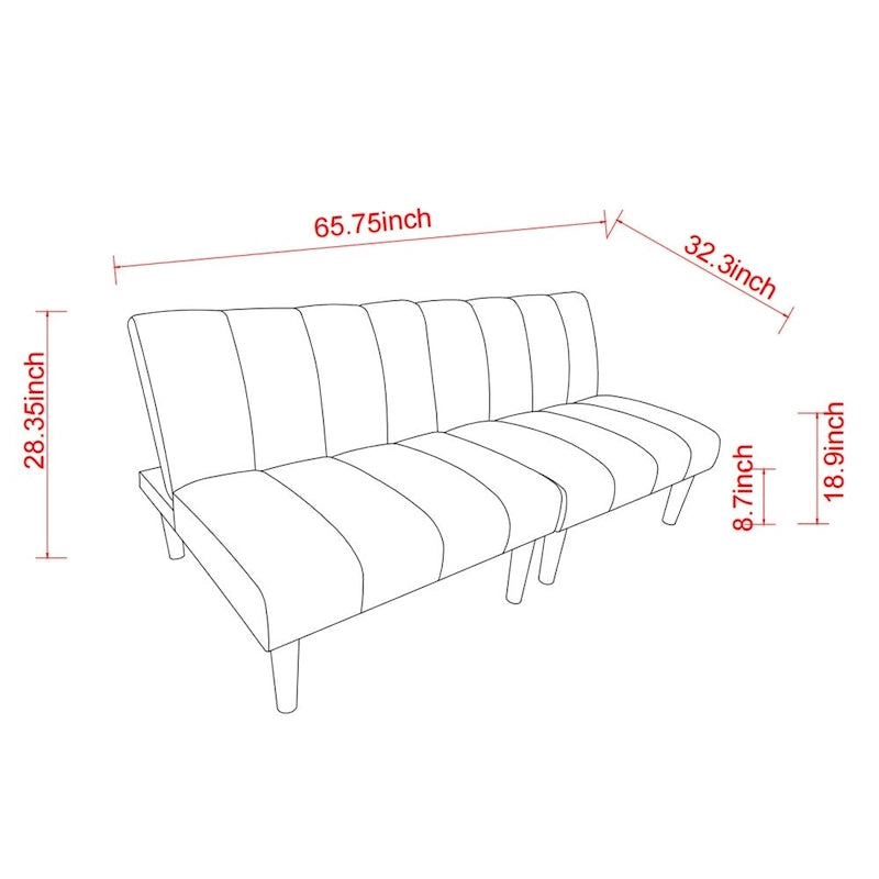 Corduroy Fabric Convertible Sofa Bed with Wood Leg