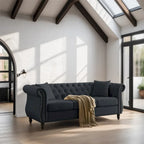 80 3 Seater Velvet Sofa with Rolled Arms and Two Pillows