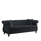 80 3 Seater Velvet Sofa with Rolled Arms and Two Pillows