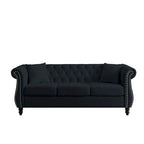 80 3 Seater Velvet Sofa with Rolled Arms and Two Pillows