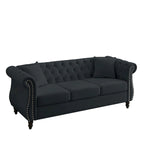 80 3 Seater Velvet Sofa with Rolled Arms and Two Pillows