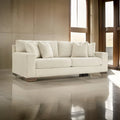 Magg 96 Inch Sofa, 4 Accent Pillows, Oversized Cushion, Beige Polyester