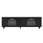 Stylish Media Console with Gold Handles and Arch Fluted Glass Doors