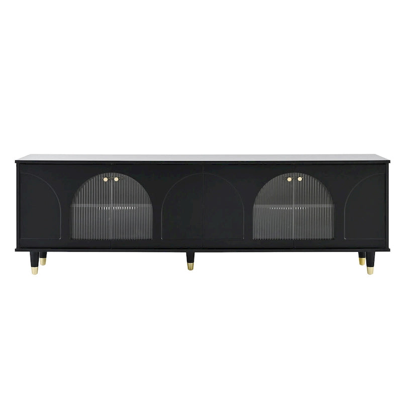 Stylish Media Console with Gold Handles and Arch Fluted Glass Doors