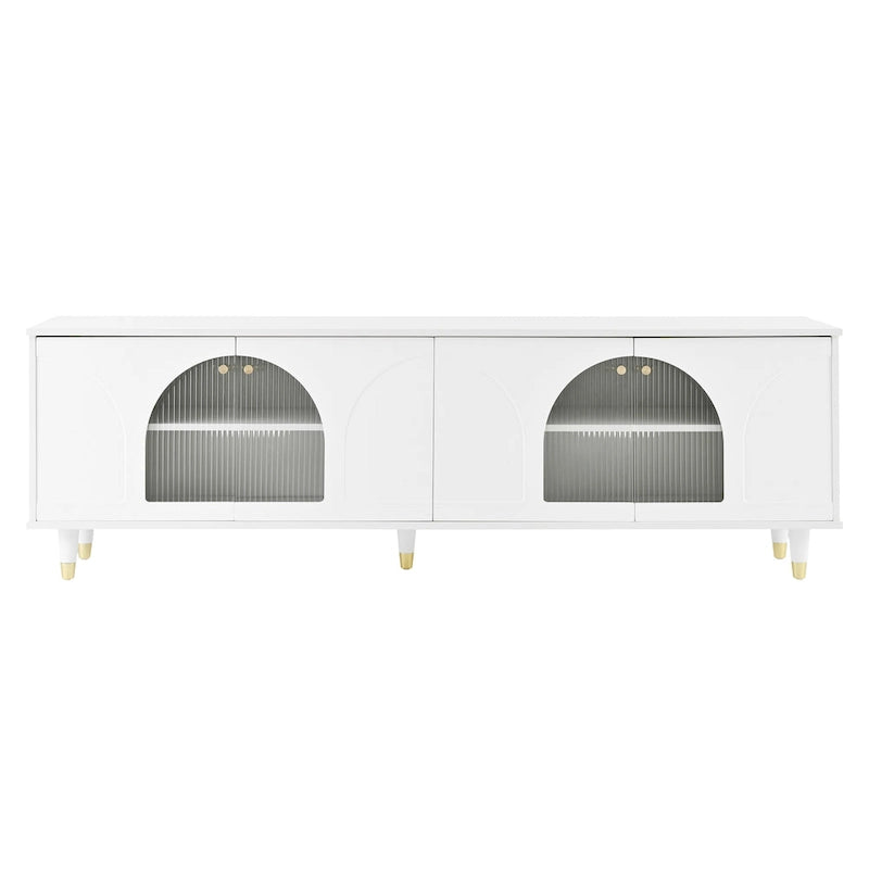 Stylish Media Console with Gold Handles and Arch Fluted Glass Doors