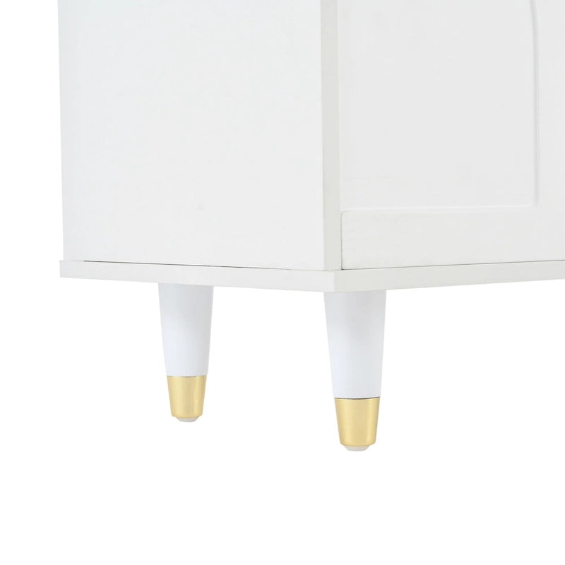 Stylish Media Console with Gold Handles and Arch Fluted Glass Doors