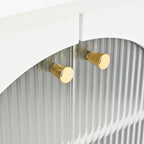 Stylish Media Console with Gold Handles and Arch Fluted Glass Doors