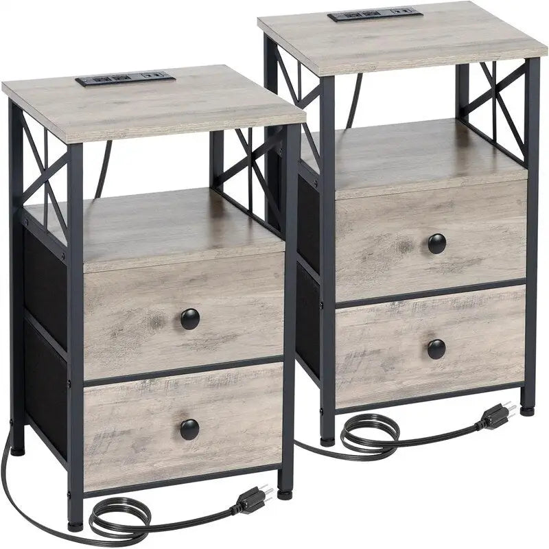 Black Nightstand with Charging Station - 15.7D x 13.8W x 23.8H