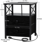 Black Nightstand with Charging Station - 15.7D x 13.8W x 23.8H