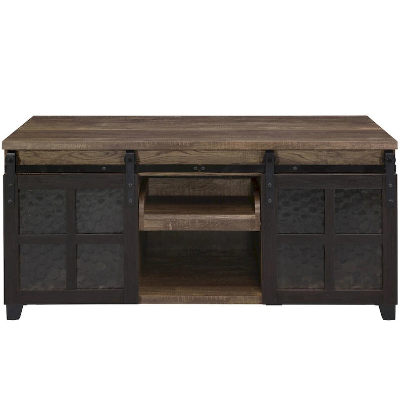 CUSchoice Rustic Oak & Black Finish Coffee Table with Obscure Glass - 47L X 24W X 23H