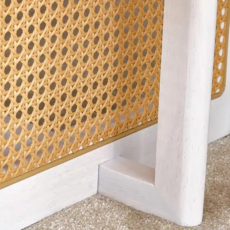 Chinese style white solid wood and imitation rattan coffee table