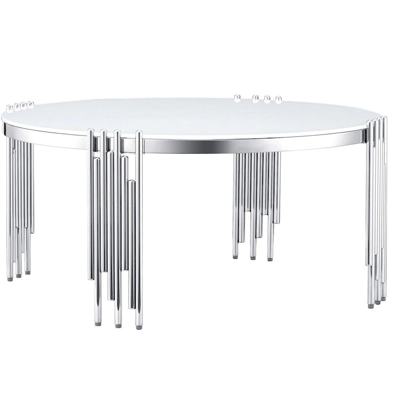 Round Tempered Glass Coffee Table with 3 Tiers 360 Degrees Rotating Top