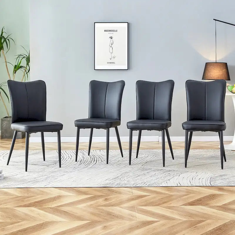 Modern minimalist 4-piece set of faux leather dining chairs and office chairs