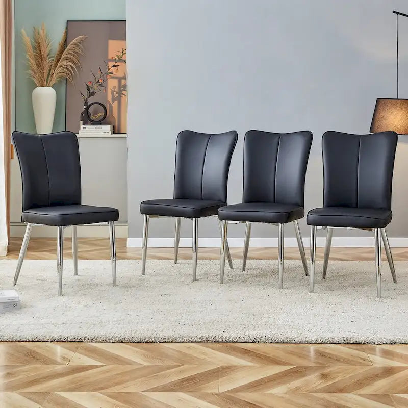 Modern minimalist 4-piece set of faux leather dining chairs and office chairs