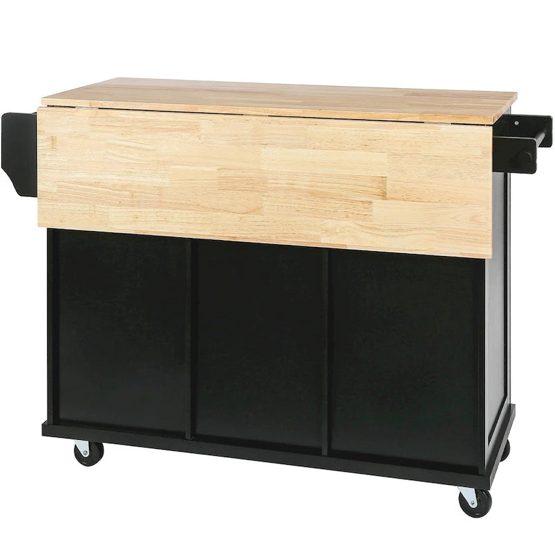 Kitchen Island on 5 Wheels with Storage Cabinet and 3 Drawers