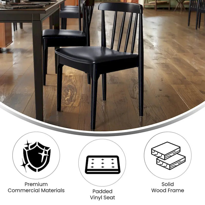 Commercial Solid Wood Dining Chair with Vinyl Padded Seat