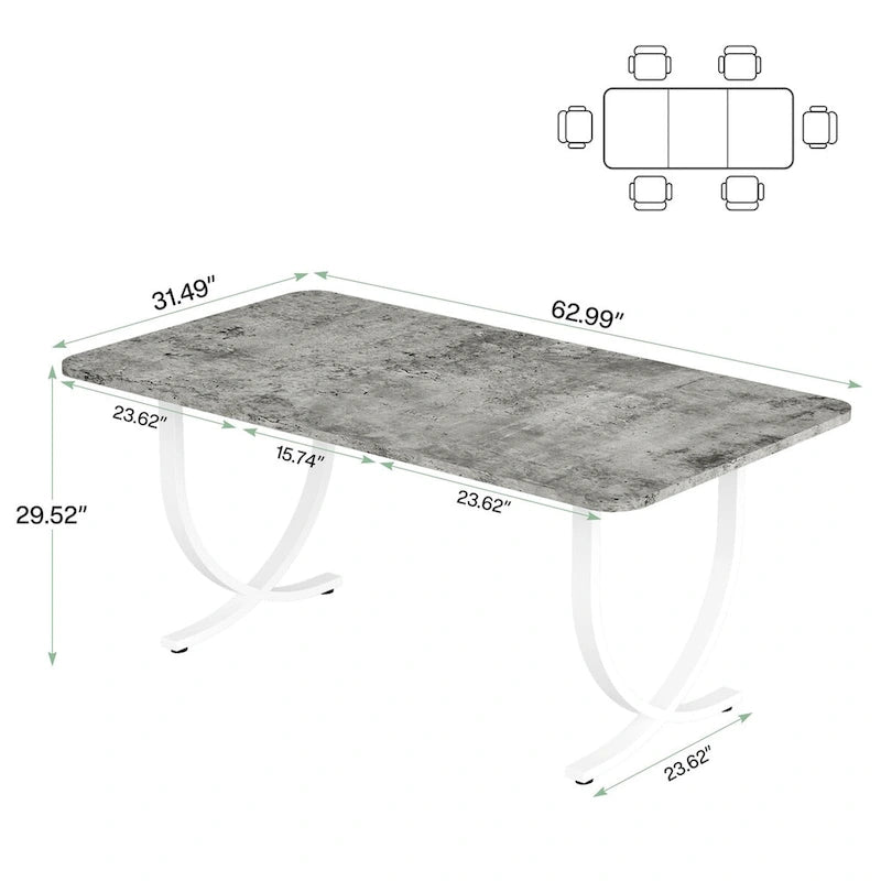 Rectangular Dining Table for 4 to 6, 63 Inch Kitchen Table with Faux Marble Finish