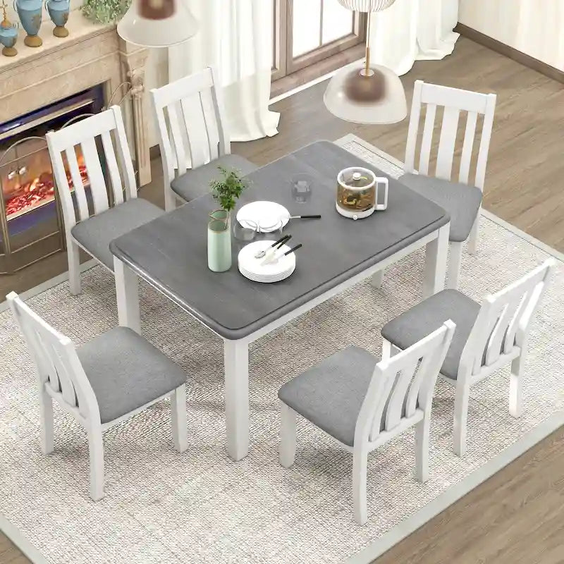 7-Piece Dining Table Set with Extendable Table and 6 Chairs
