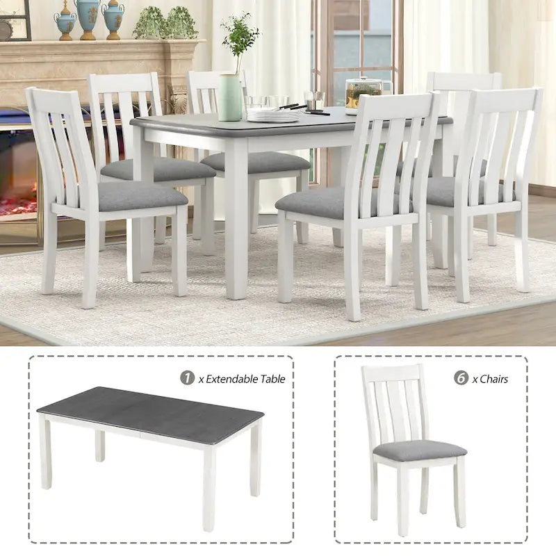 7-Piece Dining Table Set with Extendable Table and 6 Chairs