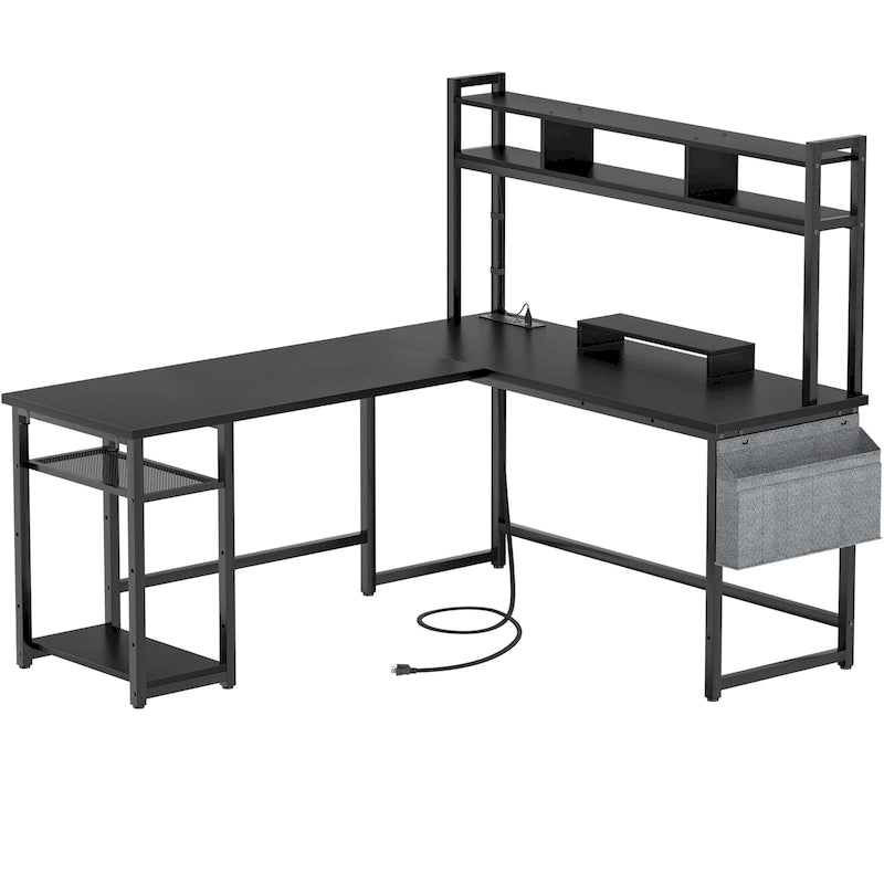 L-Shape Gaming Desk Wood Office Computer Table with Hutch and USB Port