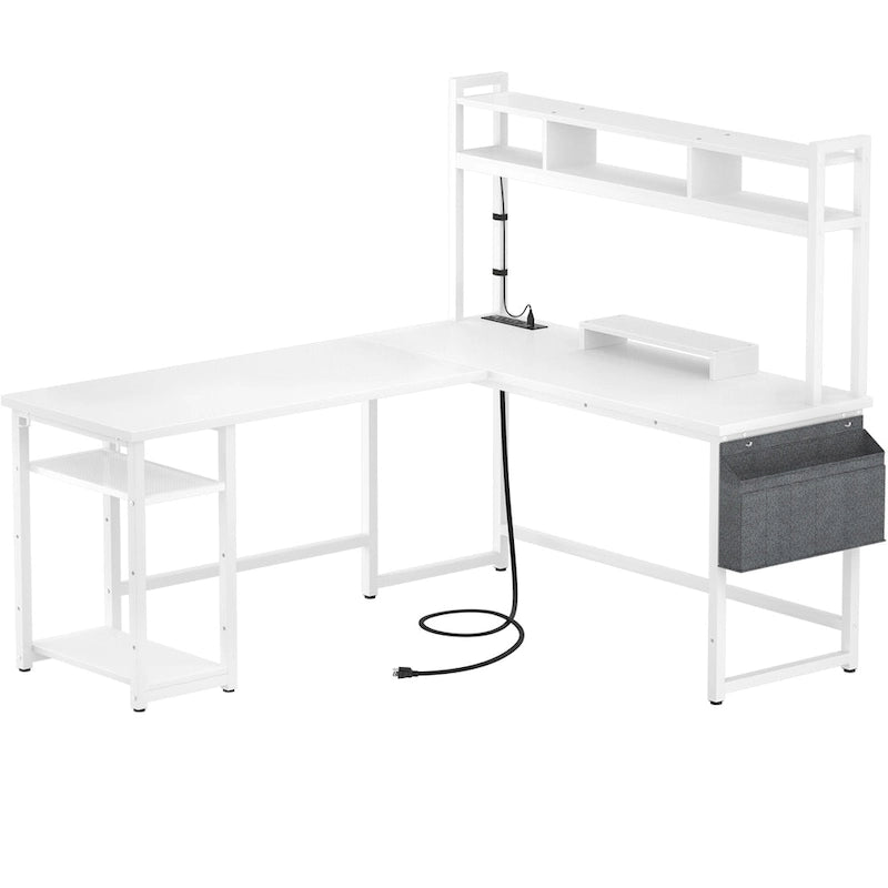 L-Shape Gaming Desk Wood Office Computer Table with Hutch and USB Port