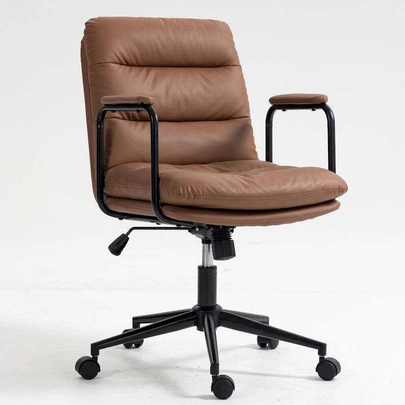 Office Chair,Mid Back Home Office Desk Task Chair with Wheels and Arms Ergonomic PU Leather Computer Rolling Swivel Chair