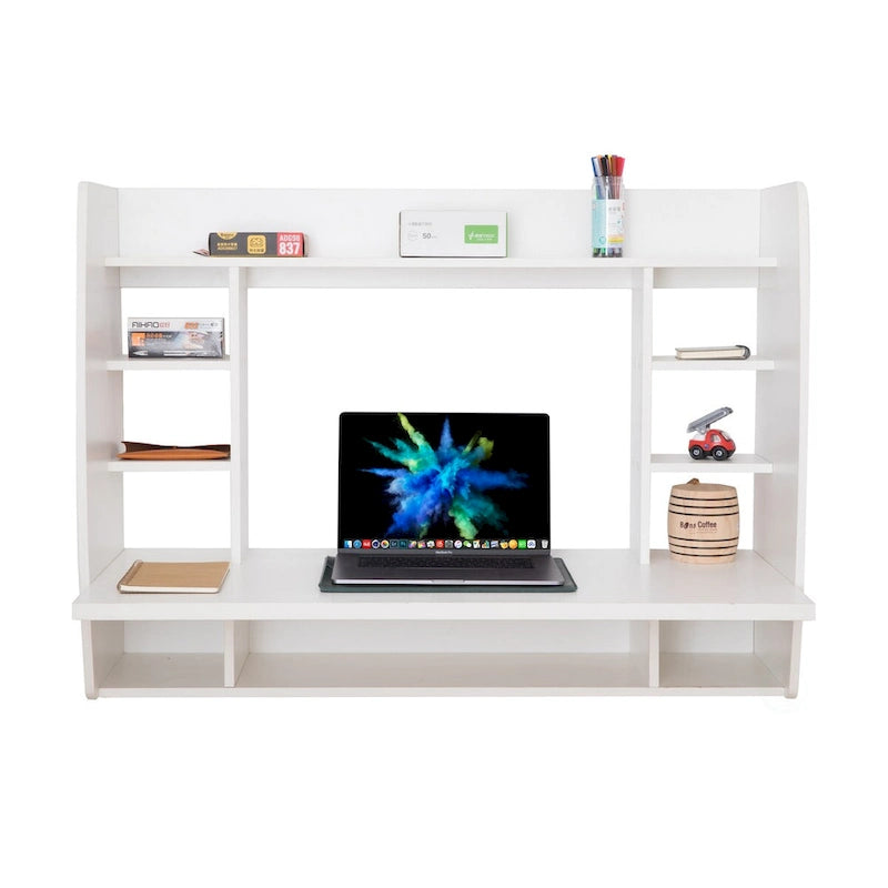 Versatile Wall Mount Floating Computer Desk - Stylish and Space-Saving Writing Study Table with Shelves - Ideal for Living Room