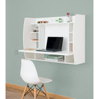 Versatile Wall Mount Floating Computer Desk - Stylish and Space-Saving Writing Study Table with Shelves - Ideal for Living Room